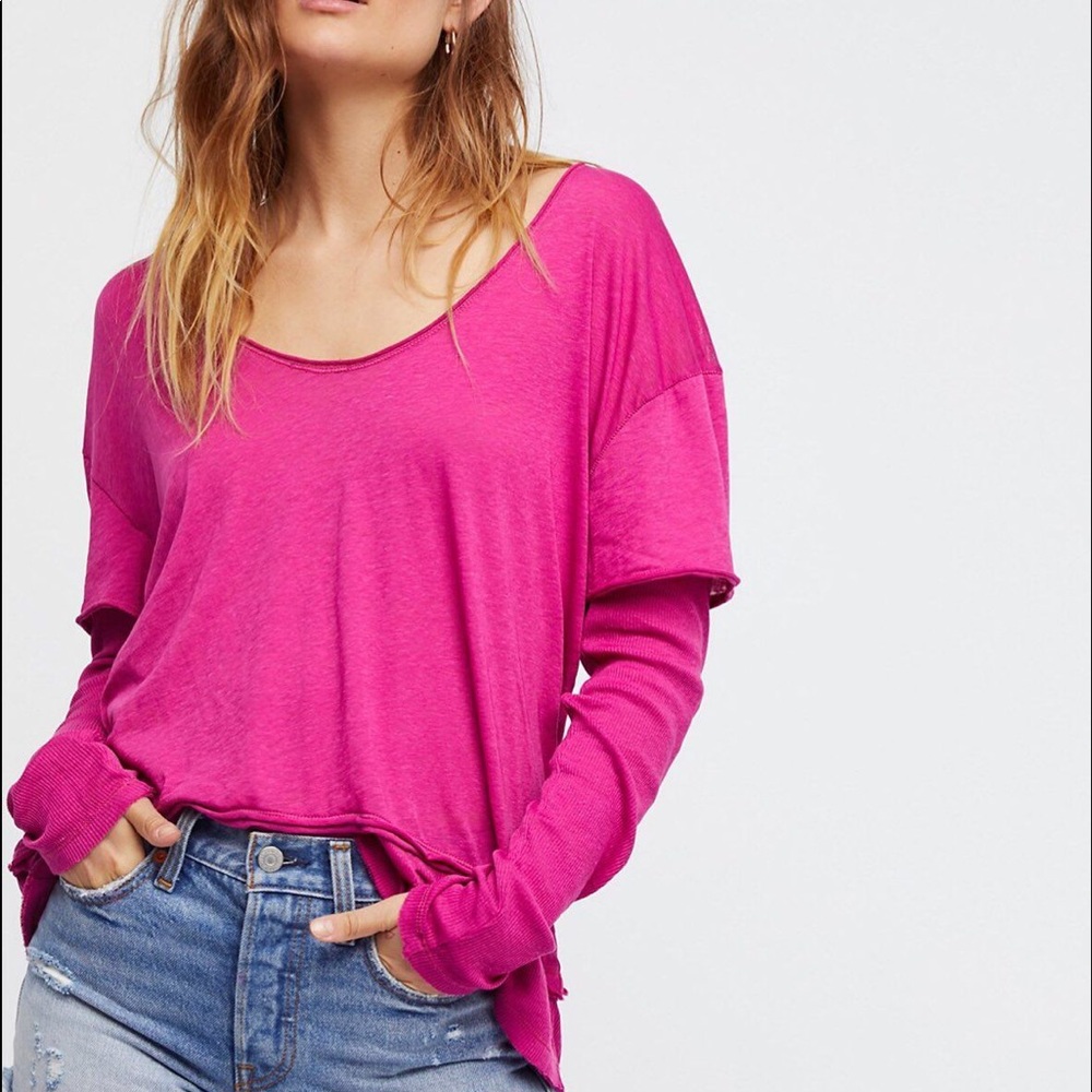 NWT Free People Magic Long Sleeve Layer Tee Pink